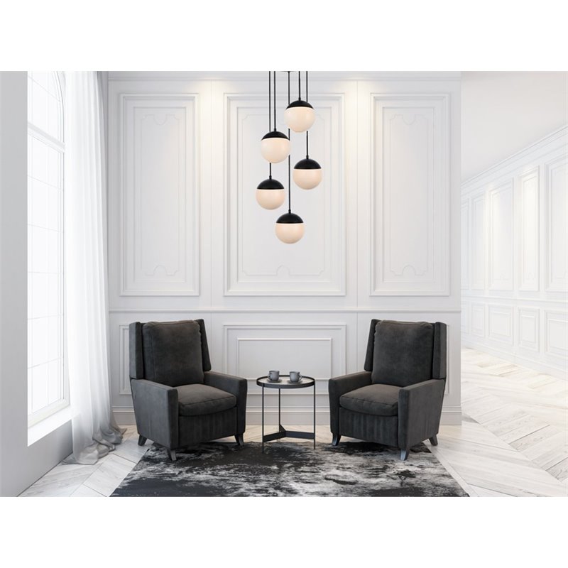 Living District Eclipse 5-Light Metal & Glass Pendant in Black/Frosted White