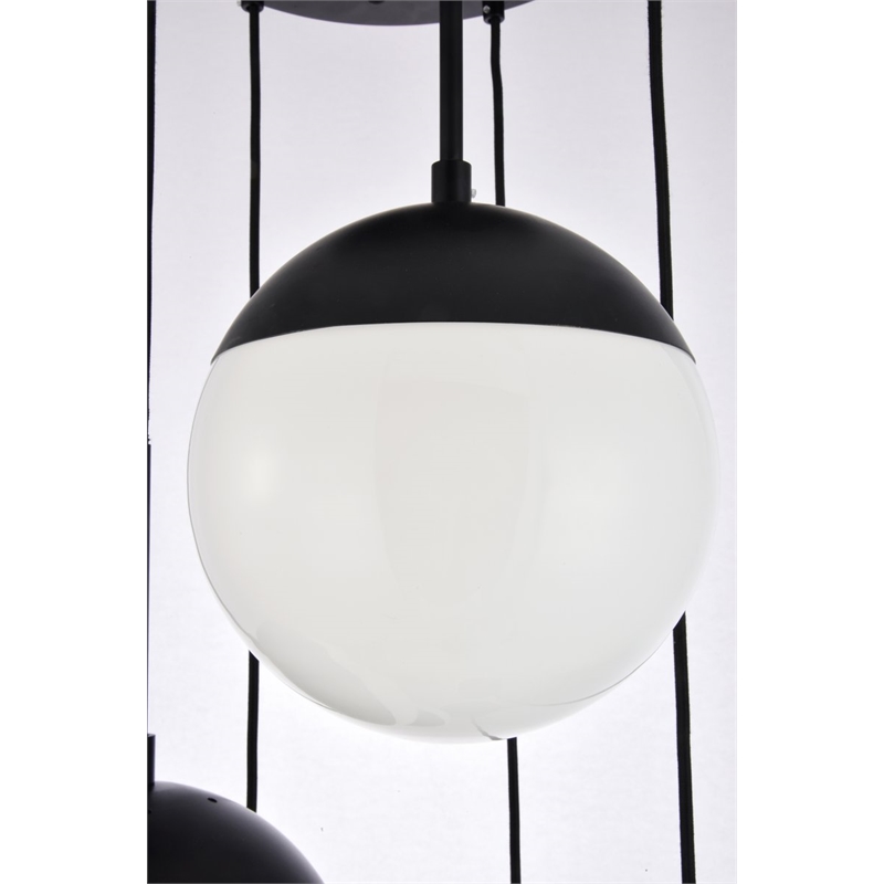Living District Eclipse 5-Light Metal & Glass Pendant in Black/Frosted White