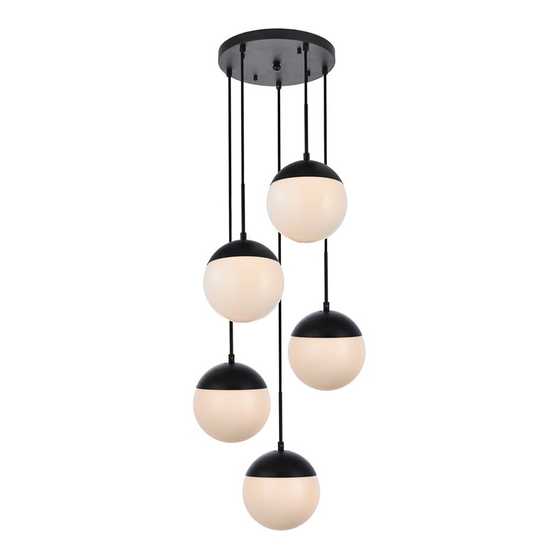 Living District Eclipse 5-Light Metal & Glass Pendant in Black/Frosted White