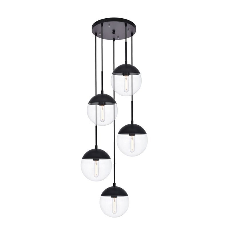 Living District Eclipse 5-Light Metal & Glass Pendant in Black/Clear