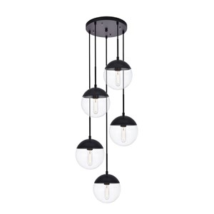 Living District Eclipse 5-Light Metal & Glass Pendant in Black/Clear