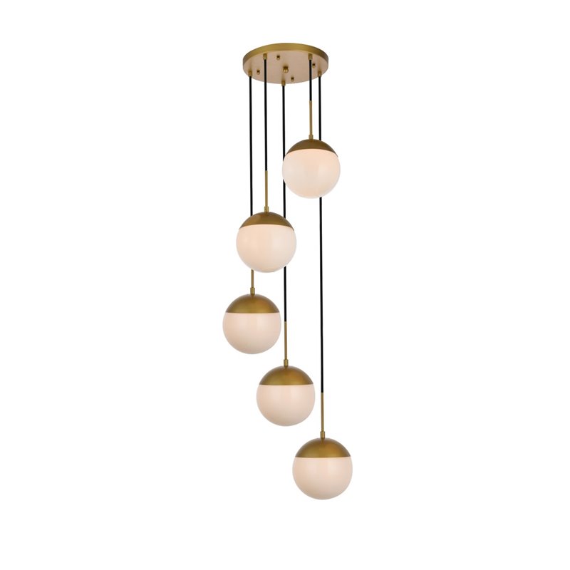 Living District Eclipse 5-Light Metal & Glass Pendant in Brass/Frosted White