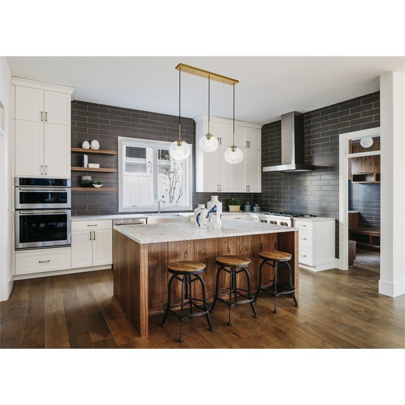 Living District Baxter 3-Light Metal & Glass Pendant in Brass/Clear