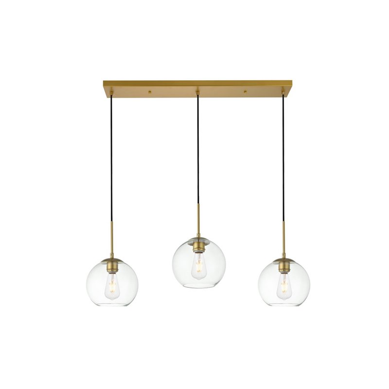 Living District Baxter 3-Light Metal & Glass Pendant in Brass/Clear