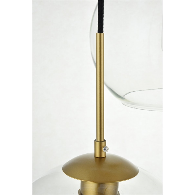 Living District Baxter 3-Light Metal & Glass Pendant in Brass/Clear