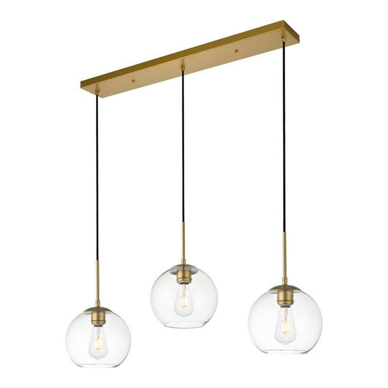 Living District Baxter 3-Light Metal & Glass Pendant in Brass/Clear