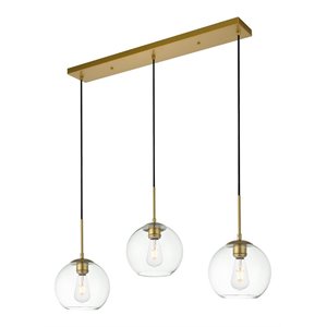 Living District Baxter 3-Light Metal & Glass Pendant in Brass/Clear