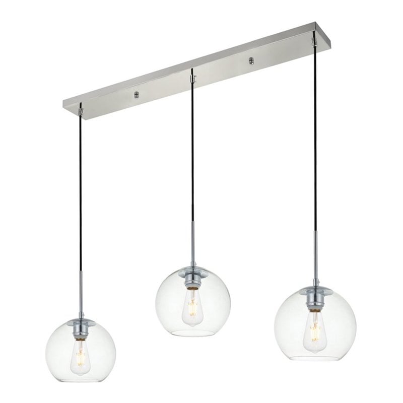 Living District Baxter 3-Light Metal & Glass Pendant in Chrome/Clear
