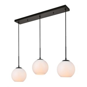 Living District Baxter 3-Light Metal & Glass Pendant in Black/Frosted White