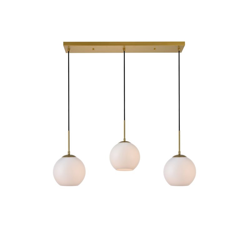 Living District Baxter 3-Light Metal & Glass Pendant in Brass/Frosted White