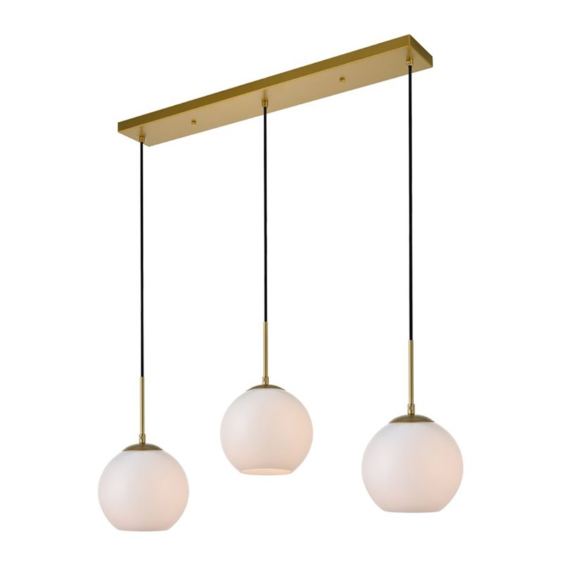 Living District Baxter 3-Light Metal & Glass Pendant in Brass/Frosted White