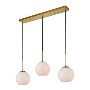 Living District Baxter 3-Light Metal & Glass Pendant in Brass/Frosted White