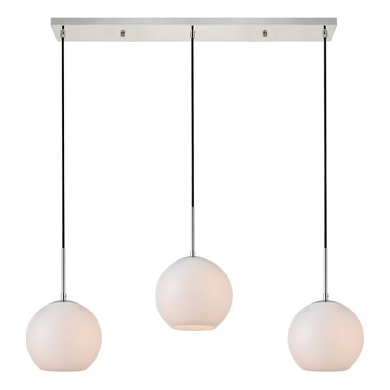 Living District Baxter 3-Light Metal & Glass Pendant in Chrome/Frosted White