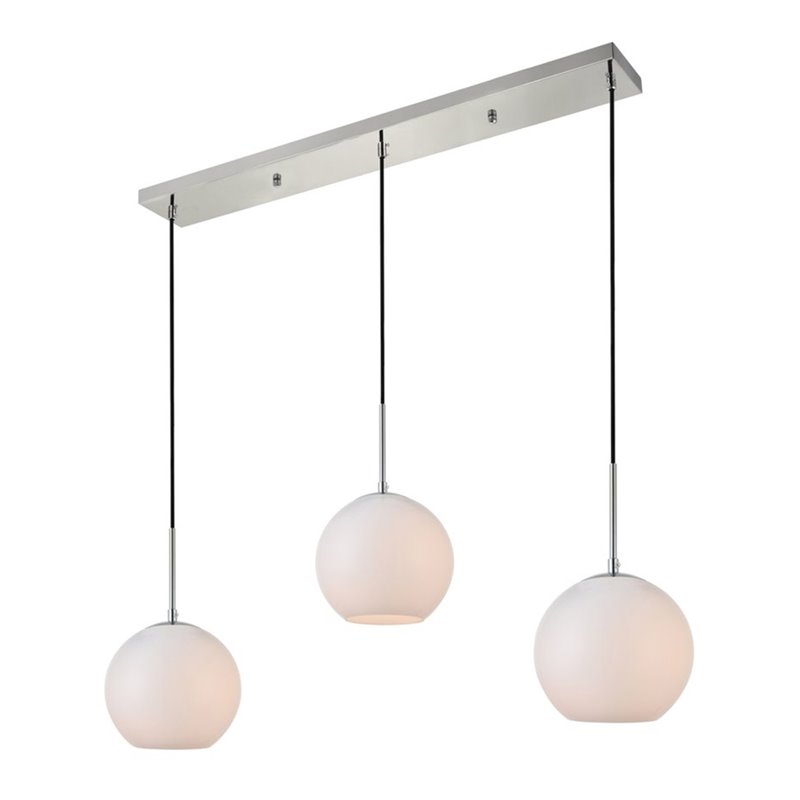 Living District Baxter 3-Light Metal & Glass Pendant in Chrome/Frosted White