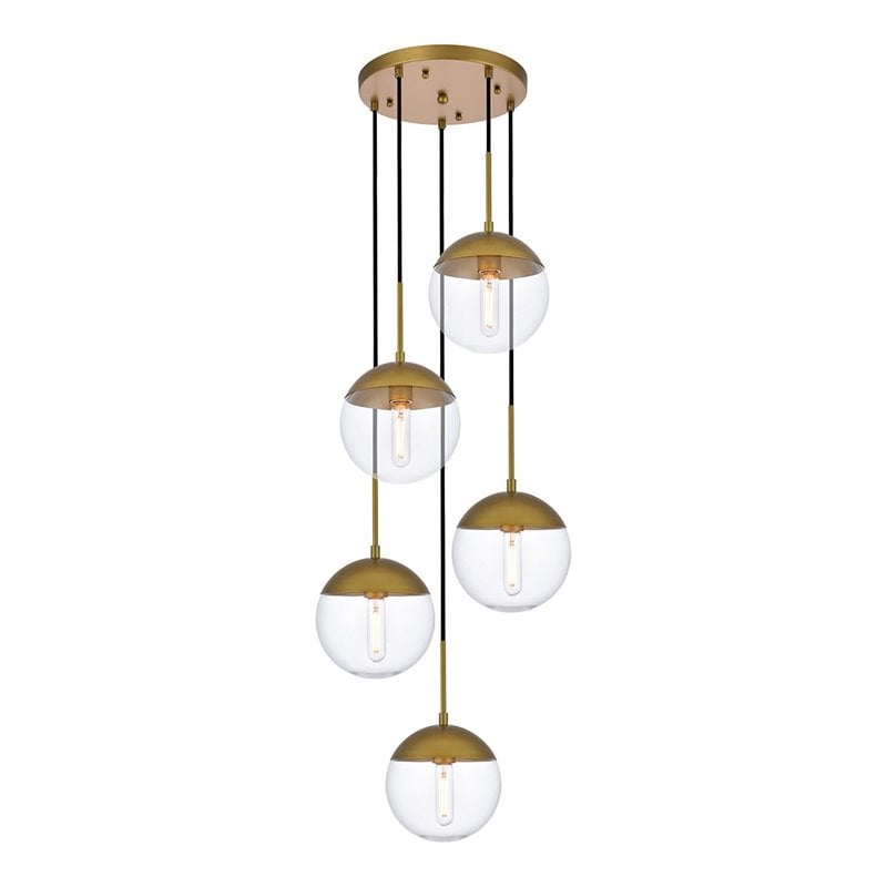 Living District Eclipse 5-Light Metal & Glass Pendant in Brass/Clear