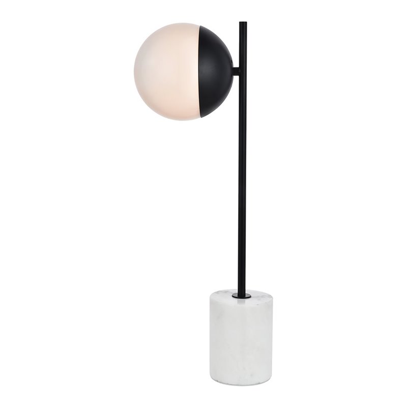 Living District Eclipse 1-Light Metal & Glass Table Lamp in Black/Frosted White