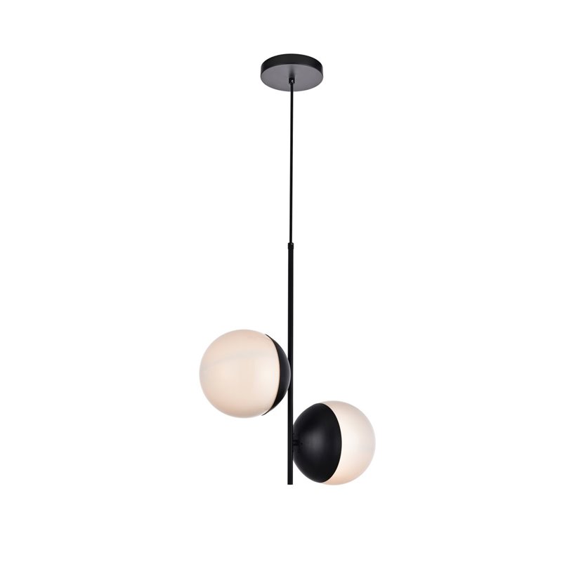 Living District Eclipse 2-Light Metal & Glass Pendant in Black/Frosted White