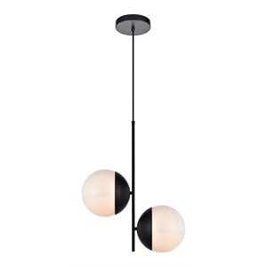 living district eclipse 2-light metal & glass pendant in black/frosted white
