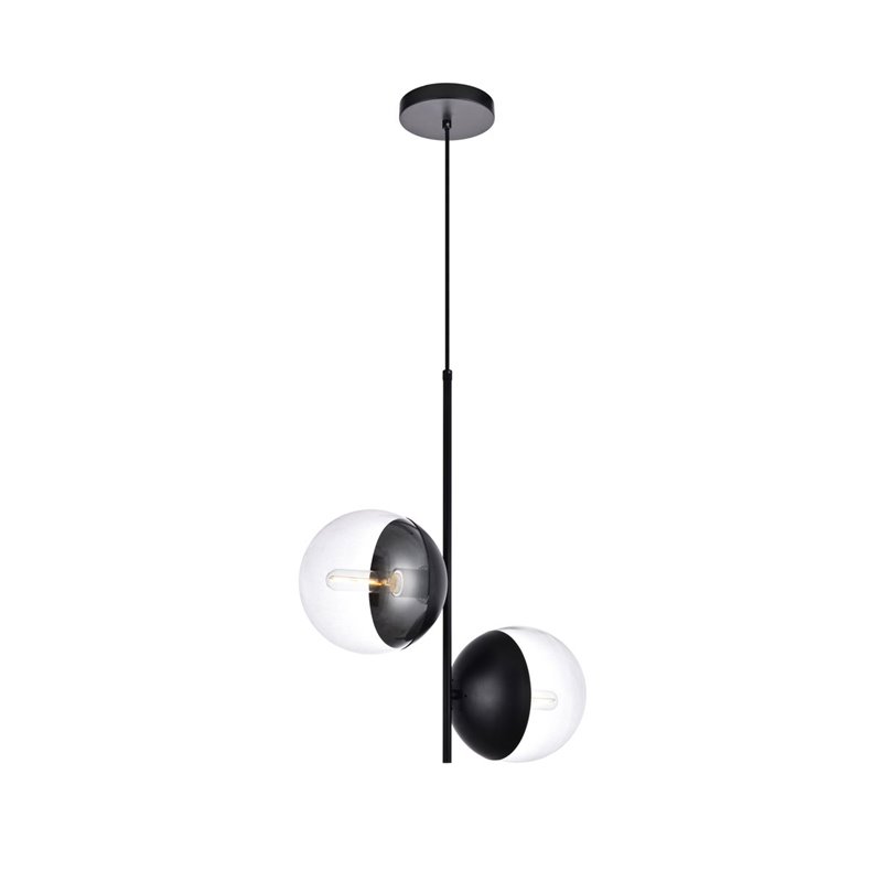 Living District Eclipse 2-Light Metal & Glass Pendant in Black/Clear