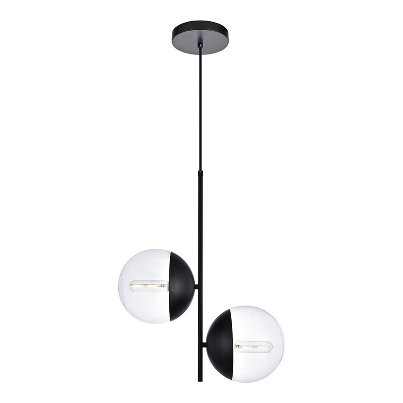 Living District Eclipse 2-Light Metal & Glass Pendant in Black/Clear