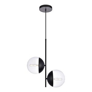 living district eclipse 2-light metal & glass pendant in black/clear