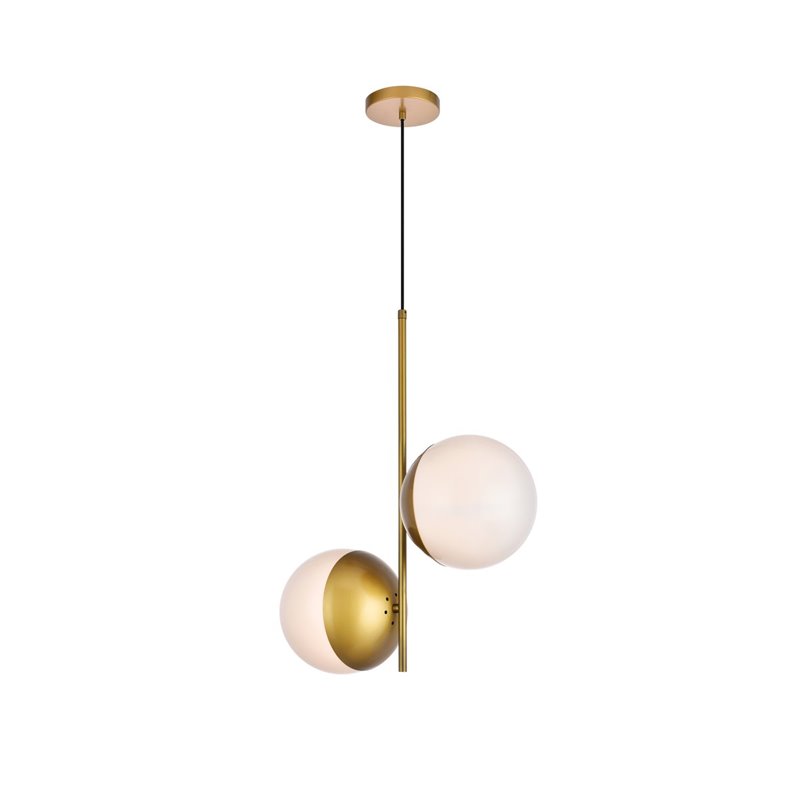 Living District Eclipse 2-Light Metal & Glass Pendant in Brass/Frosted White