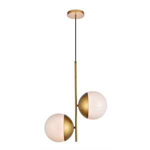 living district eclipse 2-light metal & glass pendant in brass/frosted white