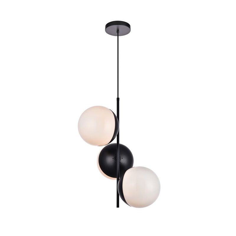 Living District Eclipse 3-Light Glass & Metal Pendant in Black/Frosted White
