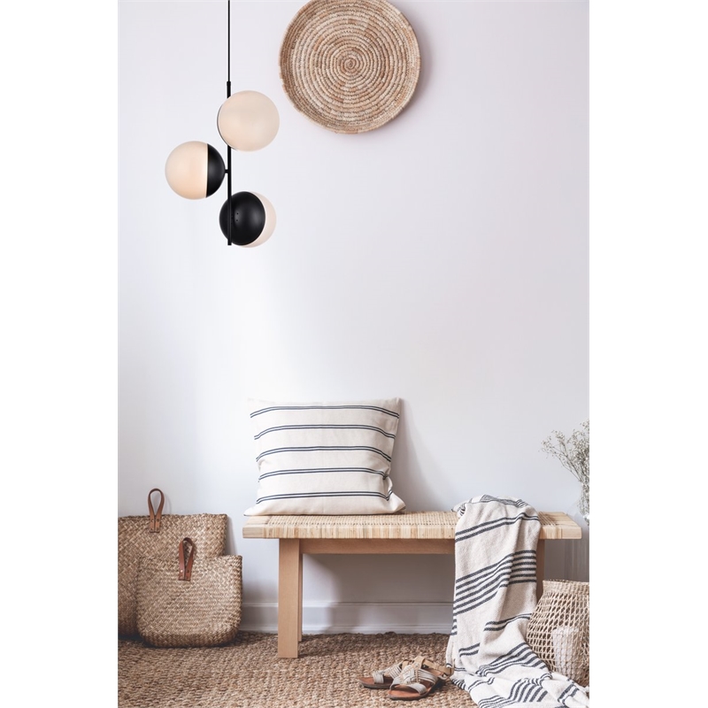 Living District Eclipse 3-Light Glass & Metal Pendant in Black/Frosted White