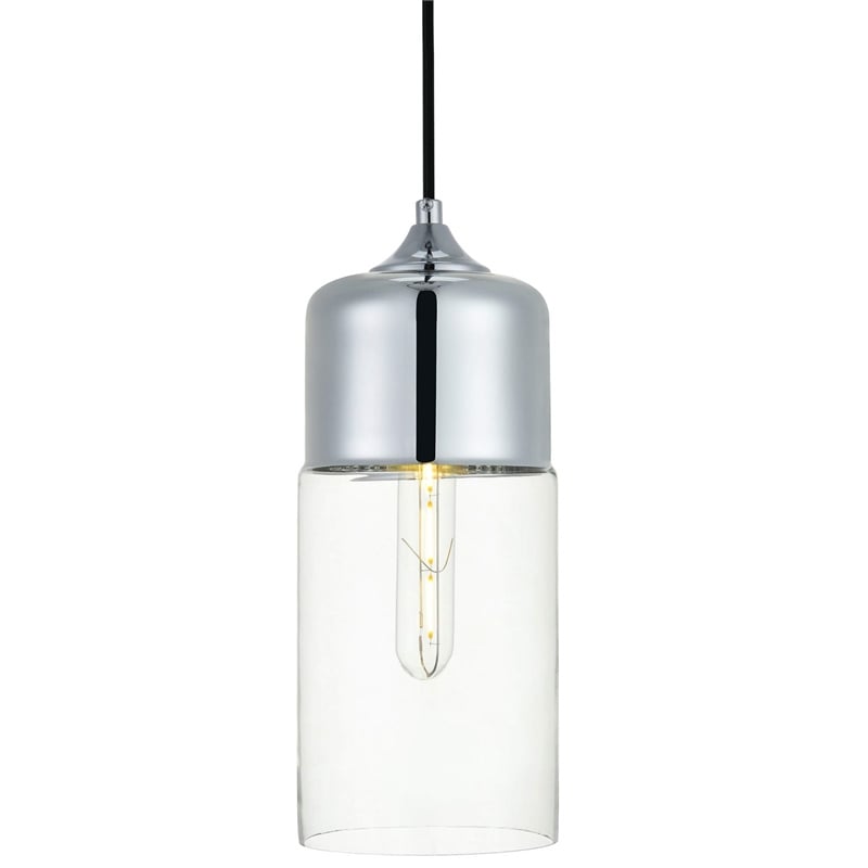 Living District Ashwell 1-Light Metal Pendant in Chrome and Clear