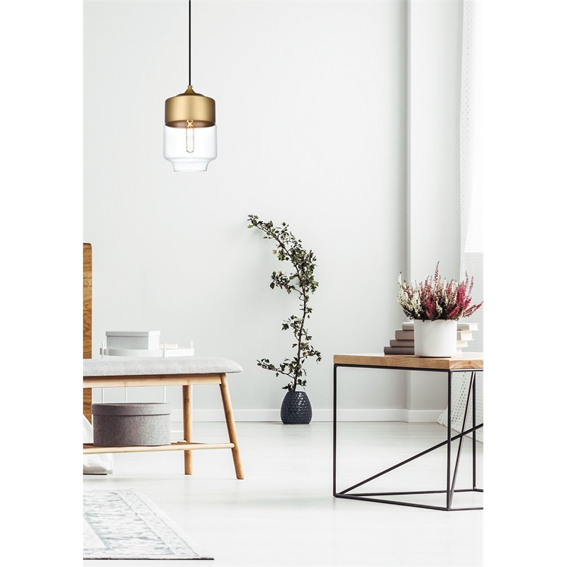 Living District Ashwell 1-Light Metal Pendant in Black and Clear Finish