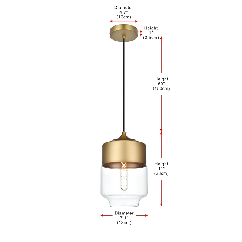 Living District Ashwell 1-Light Metal Pendant in Black and Clear Finish