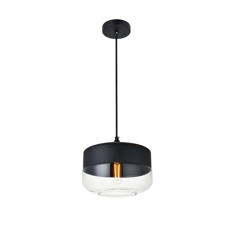 Living District Ashwell 1-Light Metal & Glass Pendant in Black/Clear