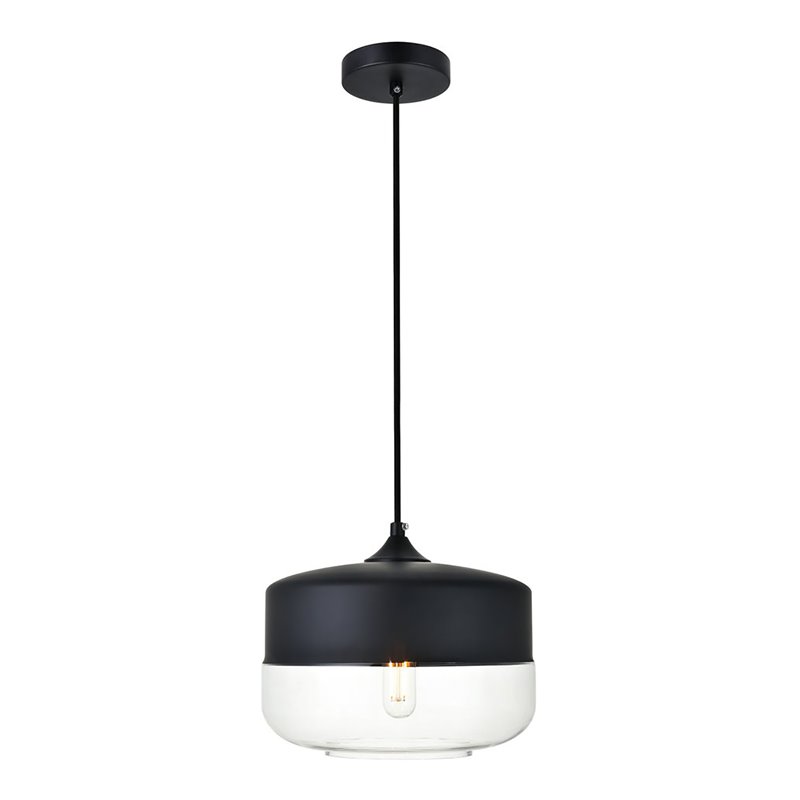 Living District Ashwell 1-Light Metal & Glass Pendant in Black/Clear