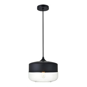 Living District Ashwell 1-Light Metal & Glass Pendant in Black/Clear