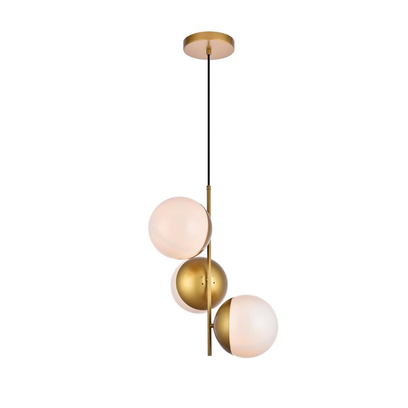 Living District Eclipse 3-Light Metal & Glass Pendant in Brass and Frosted White