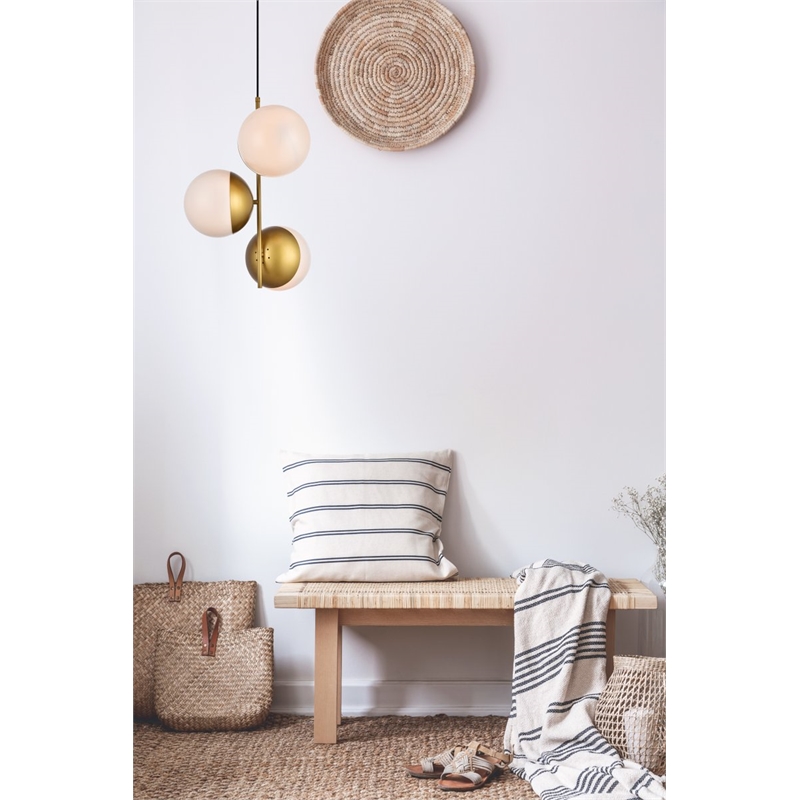 Living District Eclipse 3-Light Metal & Glass Pendant in Brass and Frosted White