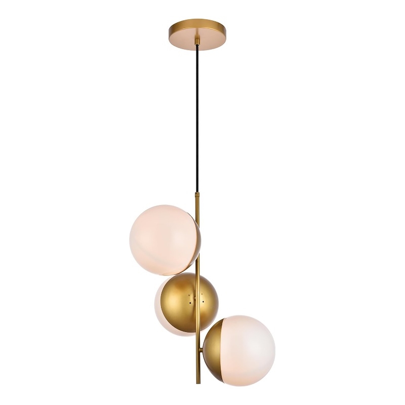 Living District Eclipse 3-Light Metal & Glass Pendant in Brass and Frosted White