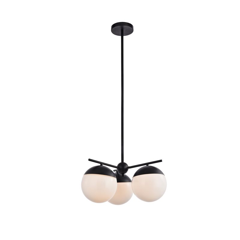 Living District Eclipse 3-Light Metal & Glass Pendant in Black and Frosted White