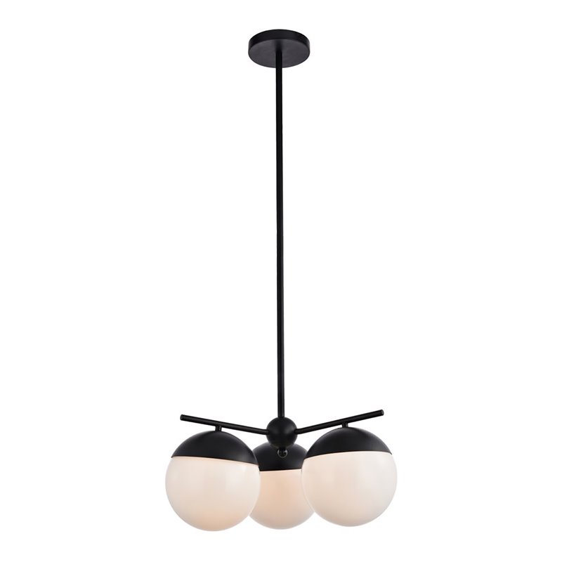 Living District Eclipse 3-Light Metal & Glass Pendant in Black and Frosted White