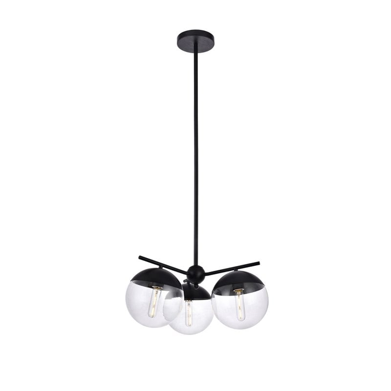 Living District Eclipse 3-Light Glass & Metal Pendant in Black/Clear