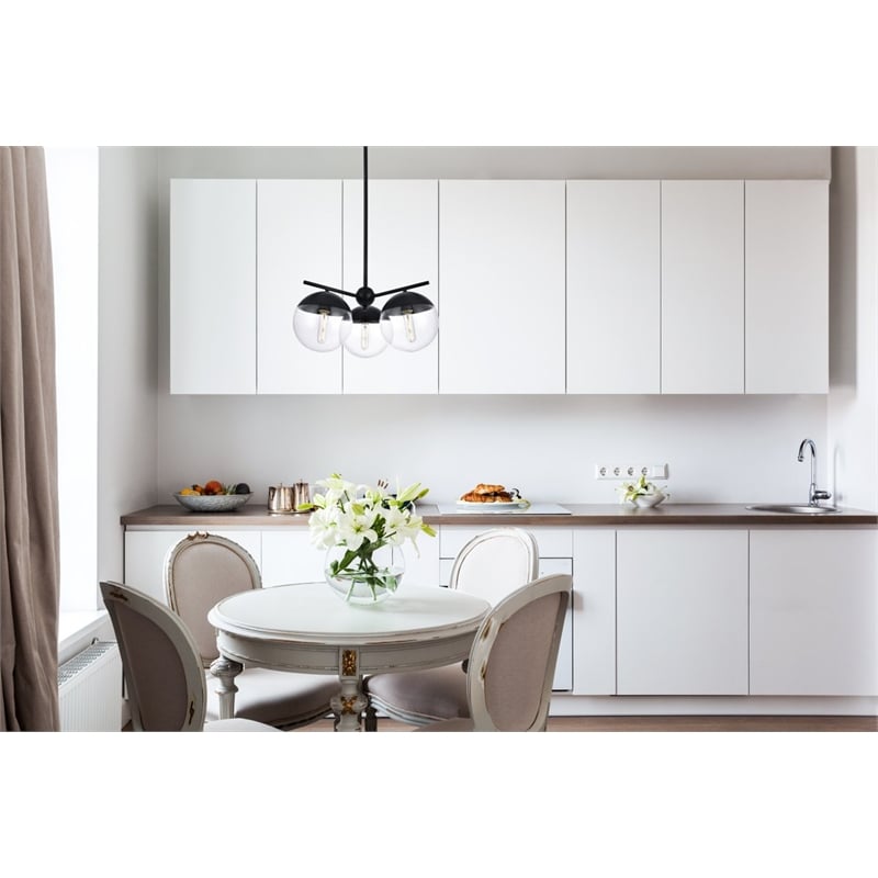 Living District Eclipse 3-Light Glass & Metal Pendant in Black/Clear