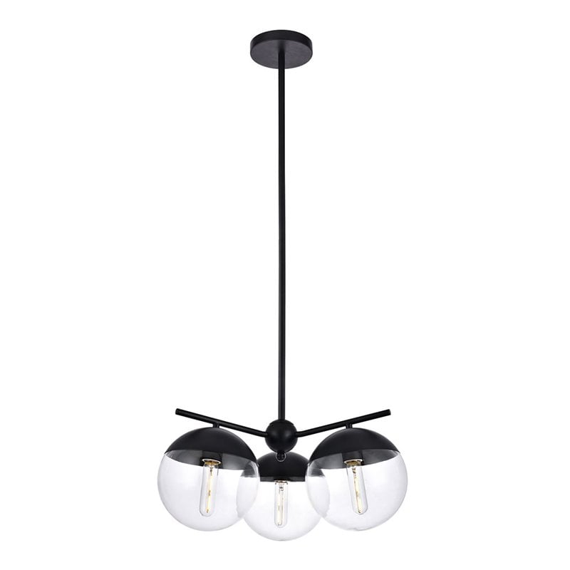 Living District Eclipse 3-Light Glass & Metal Pendant in Black/Clear