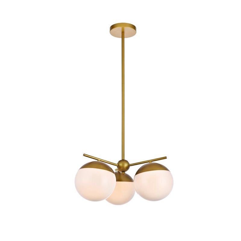 Living District Eclipse 3-Light Glass & Metal Pendant in Brass/Frosted White