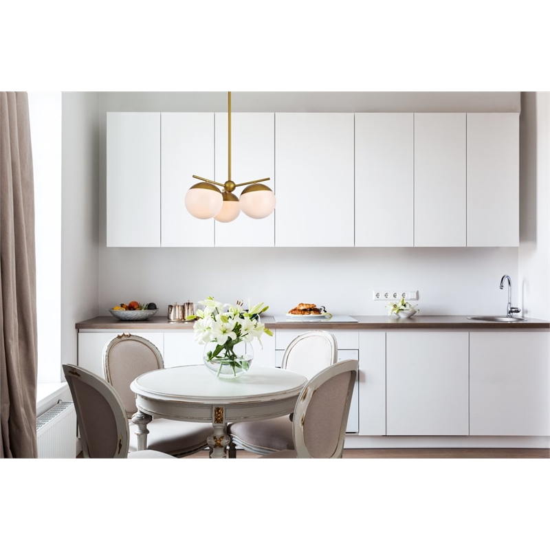 Living District Eclipse 3-Light Glass & Metal Pendant in Brass/Frosted White