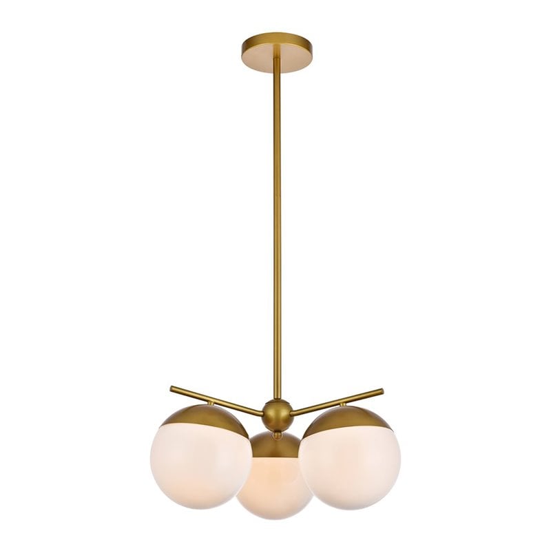 Living District Eclipse 3-Light Glass & Metal Pendant in Brass/Frosted White