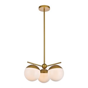 Living District Eclipse 3-Light Glass & Metal Pendant in Brass/Frosted White