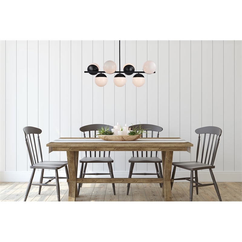 Living District Eclipse 7-Light Metal & Glass Pendant in Black/Frosted White