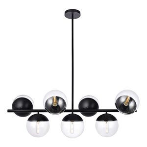 Living District Eclipse 7-Light Metal & Glass Pendant in Black/Clear