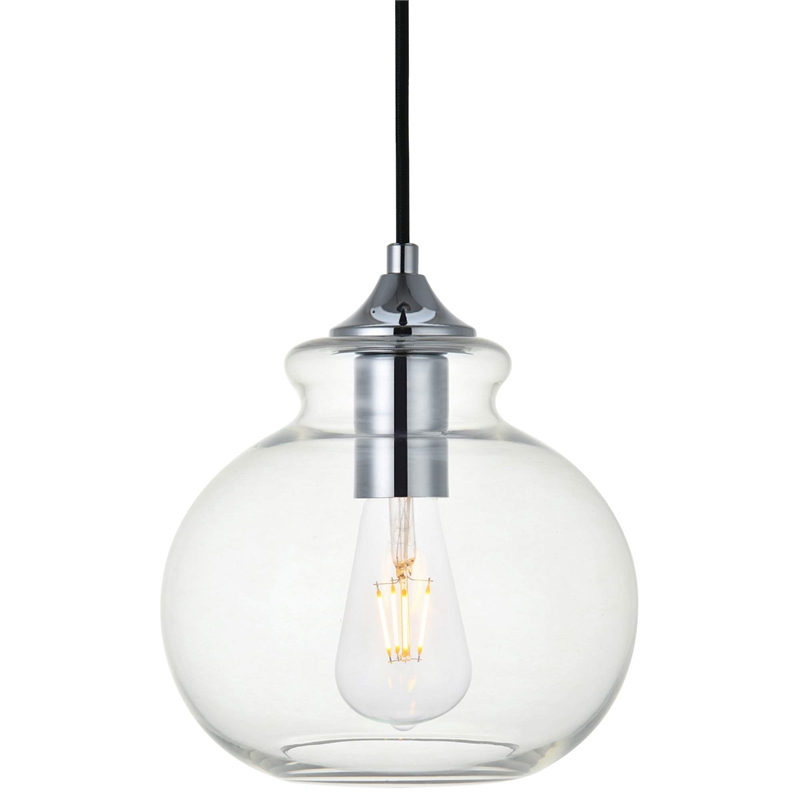 Living District Destry 1-Light Metal Pendant in Chrome and Clear Finish